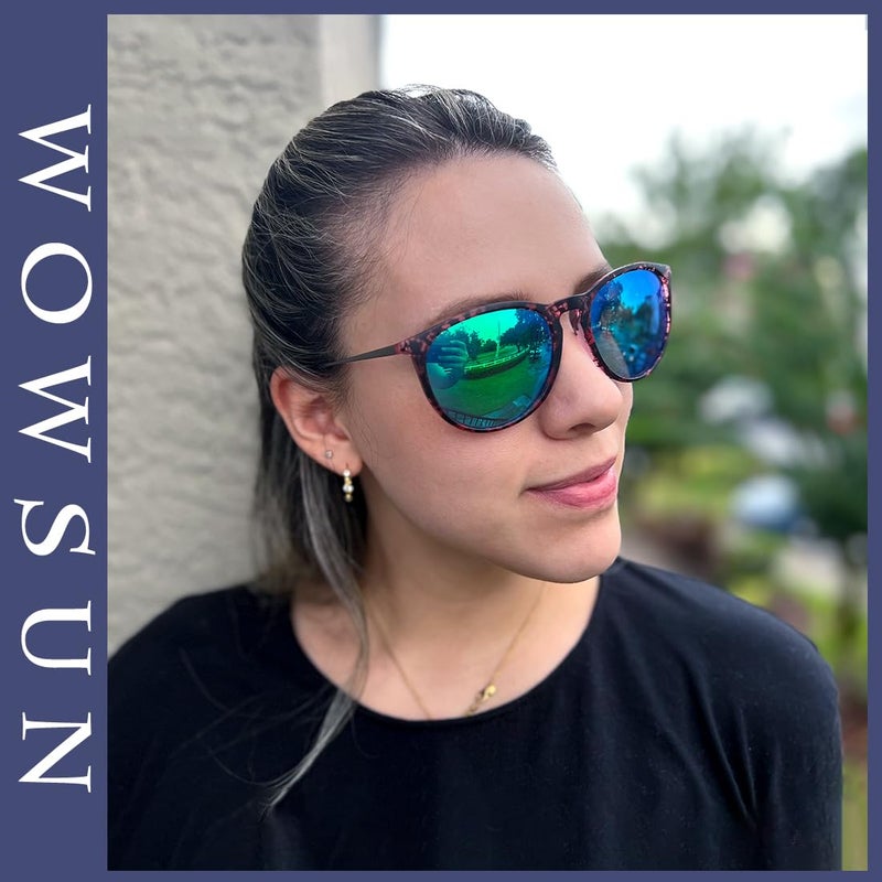 WOWSUN Polarized Sunglasses for Women Vintage Retro Round Mirrored Lens - Image 2